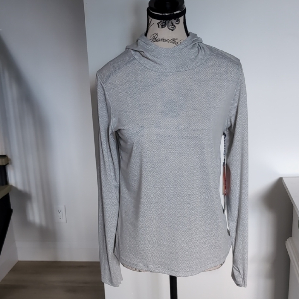 KYODAN | Women's Light Grey/White Hooded Gray Diamond Patterned Women's Top